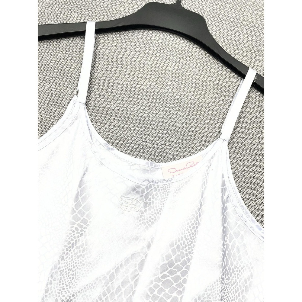 Oscar De La Renta Chemise Gown Womens Large Silver Snake Print Satin Sleepwear